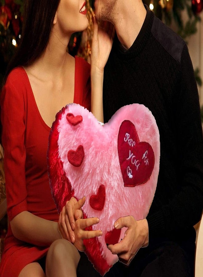 PICKKART Love Heart Shape Soft Plush (Just for You) Pillow, Gift for Valentine Day Someone Special, Size : 37 cm X 30 cm (Pink) - Image 1